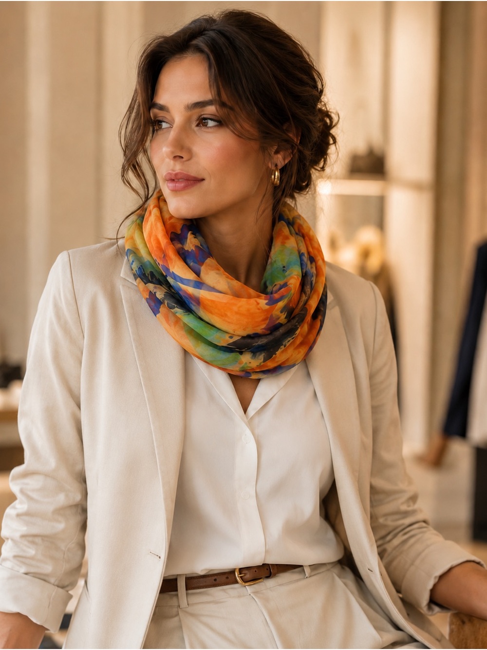 Lightweight Multicolor Infinity Scarf - Orange & Green